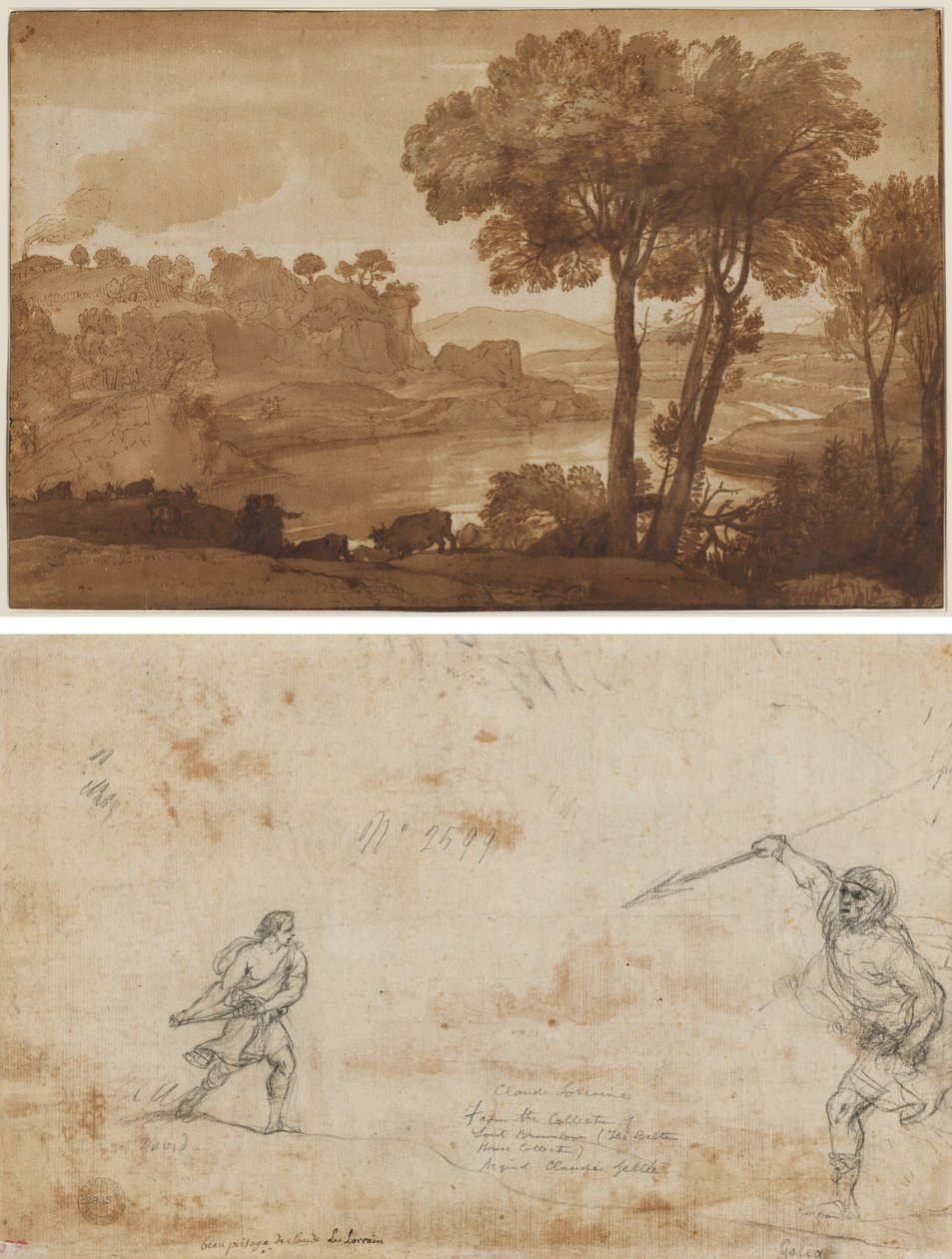 Vista do Acqua Acetosa (reto); Davi e Golias (verso) de Claude Lorrain