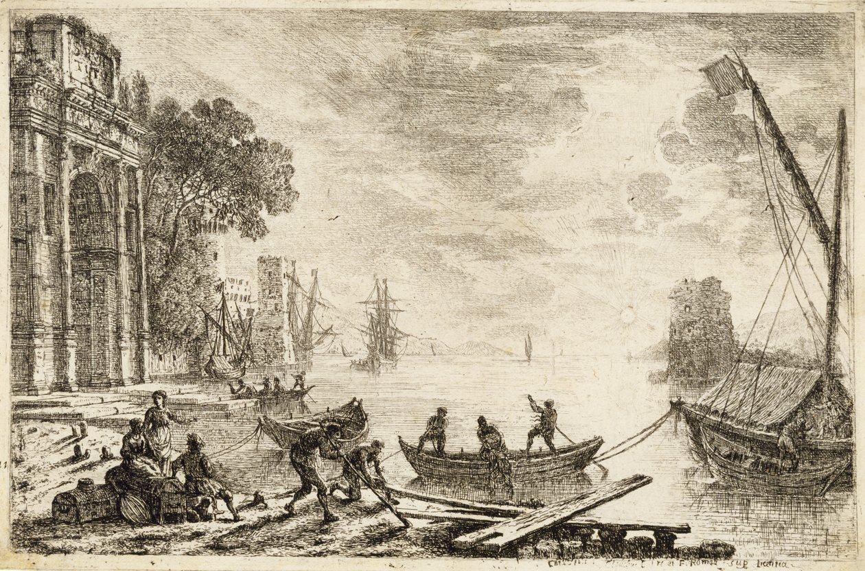 Cena do Porto com Sol Nascente, 1634 de Claude Lorrain