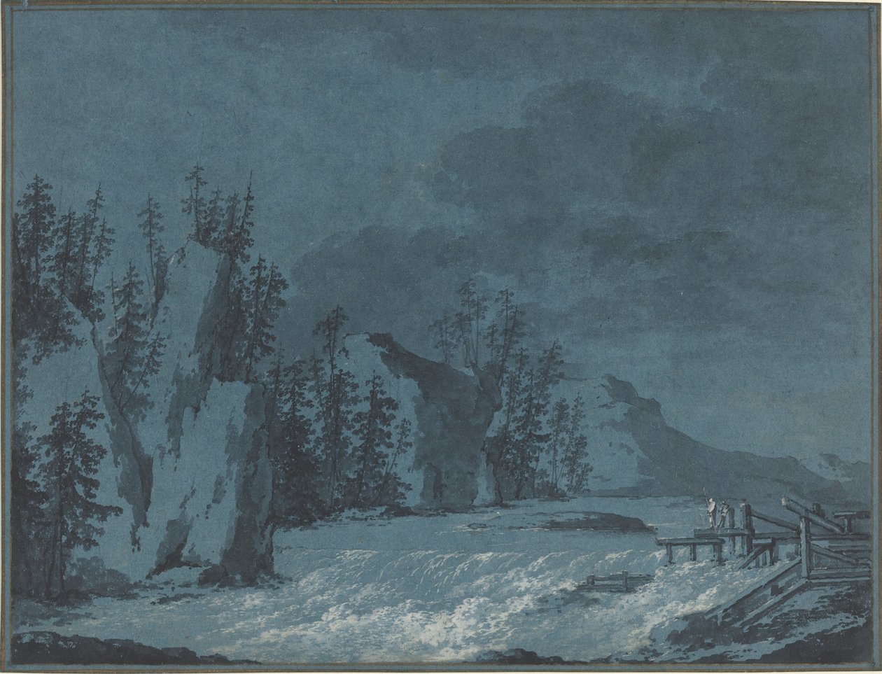 River Rapids por falésias arborizadas de Claude Louis Chatelet