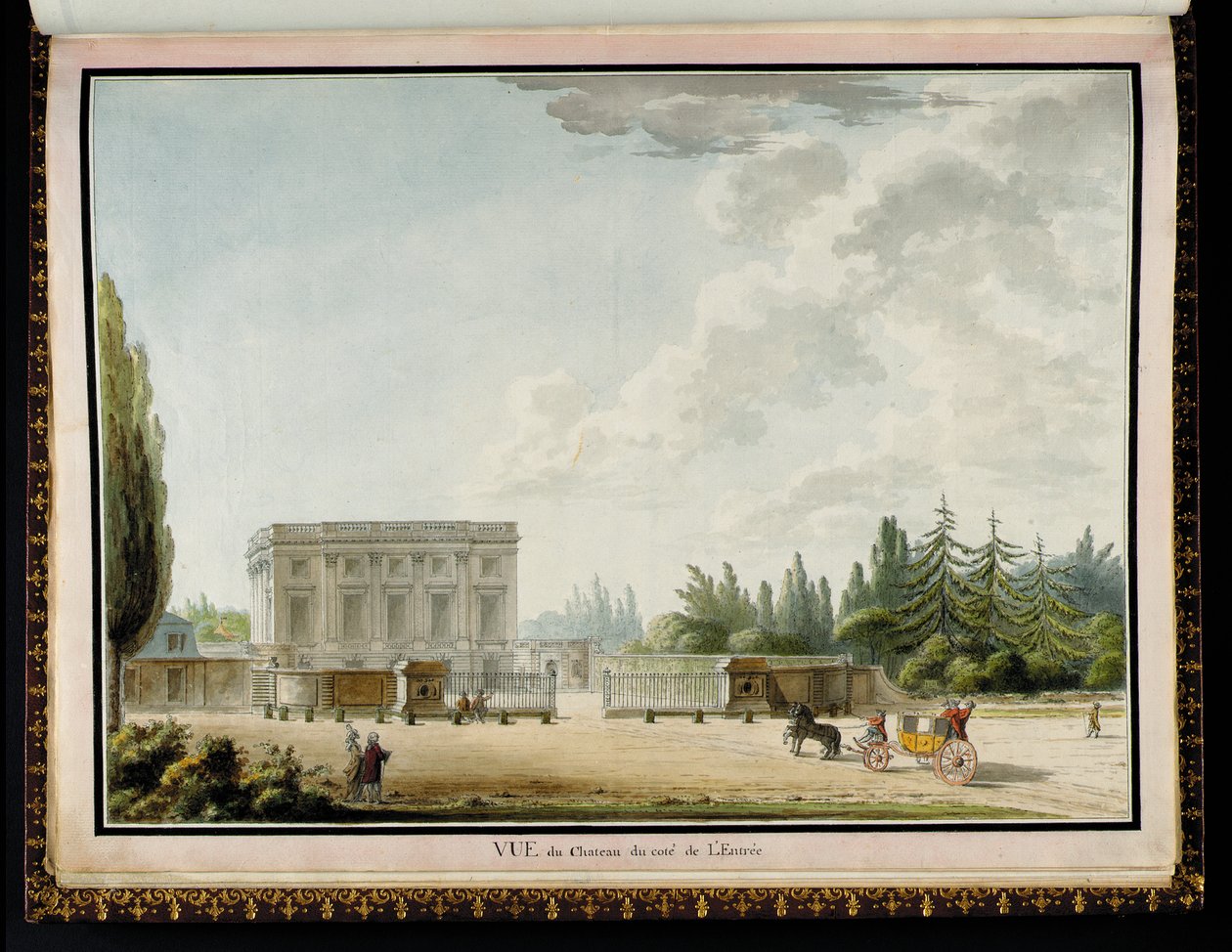 Vista do castelo da entrada, do Recueil des Plans du Petit Trianon, de Richard Mique (1728-94) de Claude Louis Chatelet
