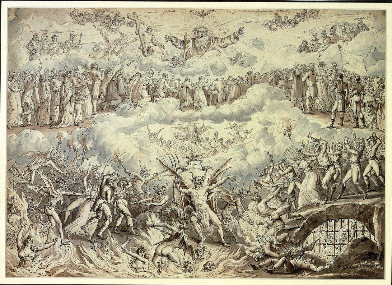 Uma Alegoria Realista (caneta e tinta e papel lavado) de Claude Louis Desrais