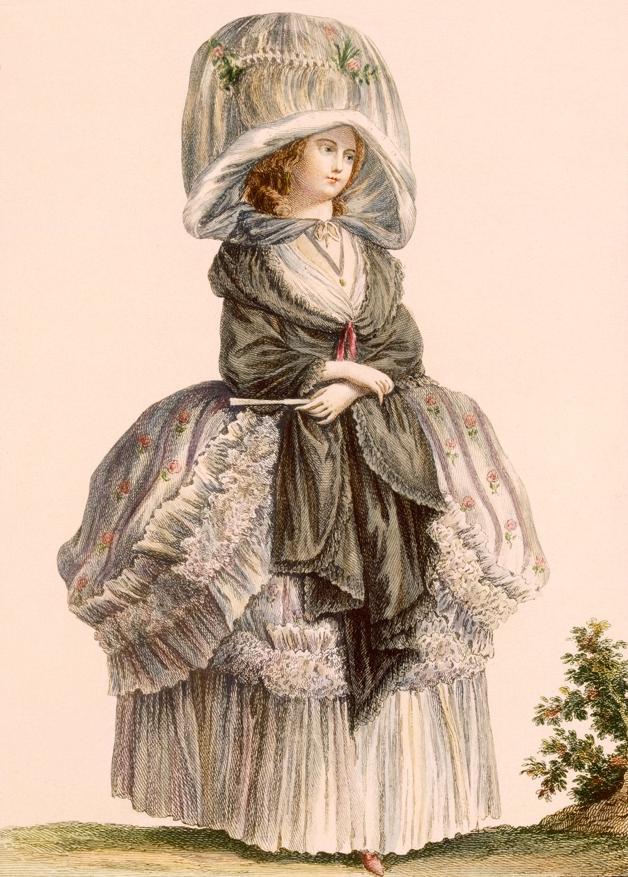 Vestido de passeio de verão de uma senhora, gravado por Deny, de "Galeries des Modes et Costumes Francais", c.1778-87 de Claude Louis Desrais