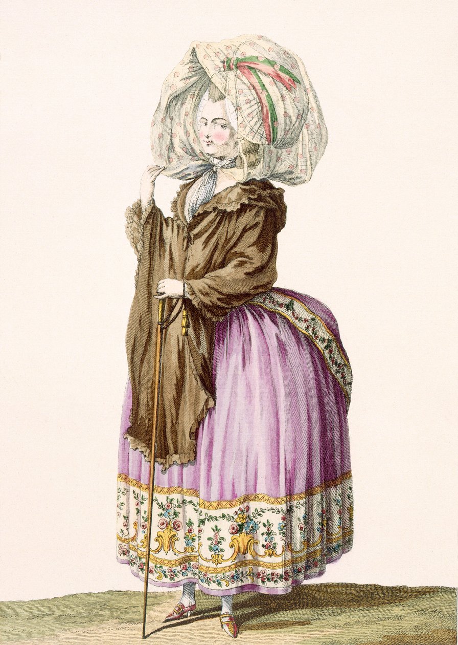 Polonoise, gravada por Voysard, placa no.84 de Galeries des Modes et Costumes Francais, c.1778-87 99: vestuário; vestido tradicional; traje tradicional; moda; ilustração; c de Claude Louis Desrais