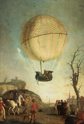 Robert reascendendo na Nesle após o primeiro vôo em um balão de hidrogênio de Claude Louis Desrais