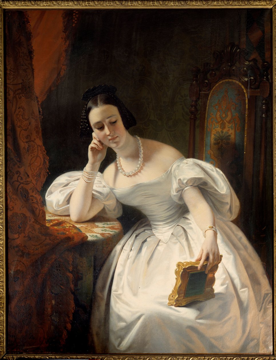 Jovem rapariga ao espelho. Pintura de Claude Marie Dubufe (1790-1864) de Claude Marie Dubufe