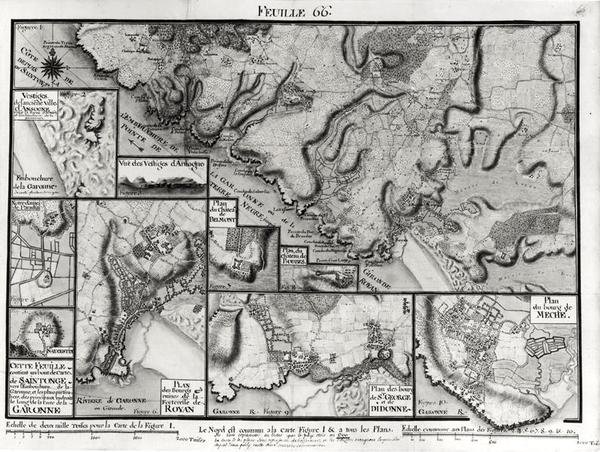 Fol.66 Mapa de Saintonge, de Recueil des Planos de Saintonge (pena & tinta e wc no papel) de Claude Masse