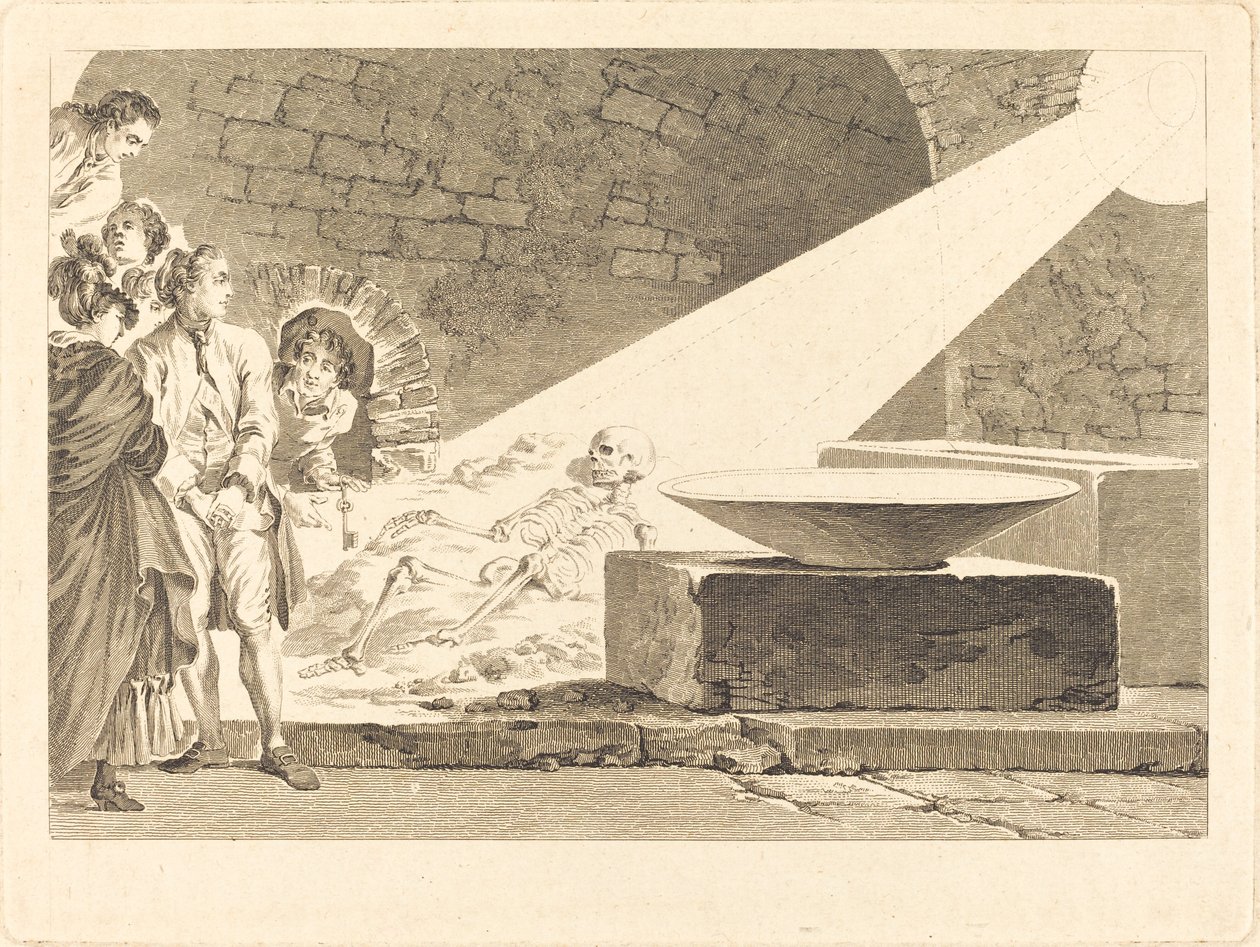 Fragonard e Bergeret com suas esposas visitando um túmulo em Pompéia de Claude Mathieu Fessard after Jean Honoré Fragonard