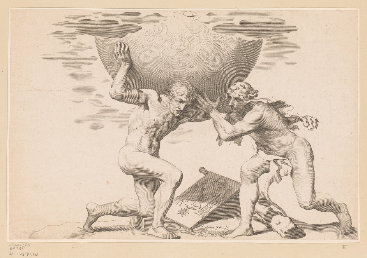 Atlas entrega a esfera celeste a Hércules de Claude Mellan