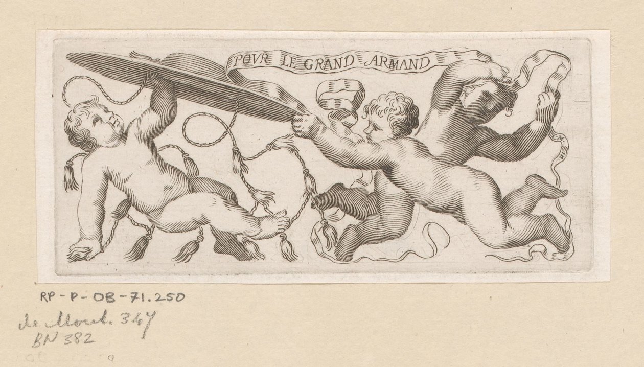 Três putti com chapéu cardinal e banda de Claude Mellan