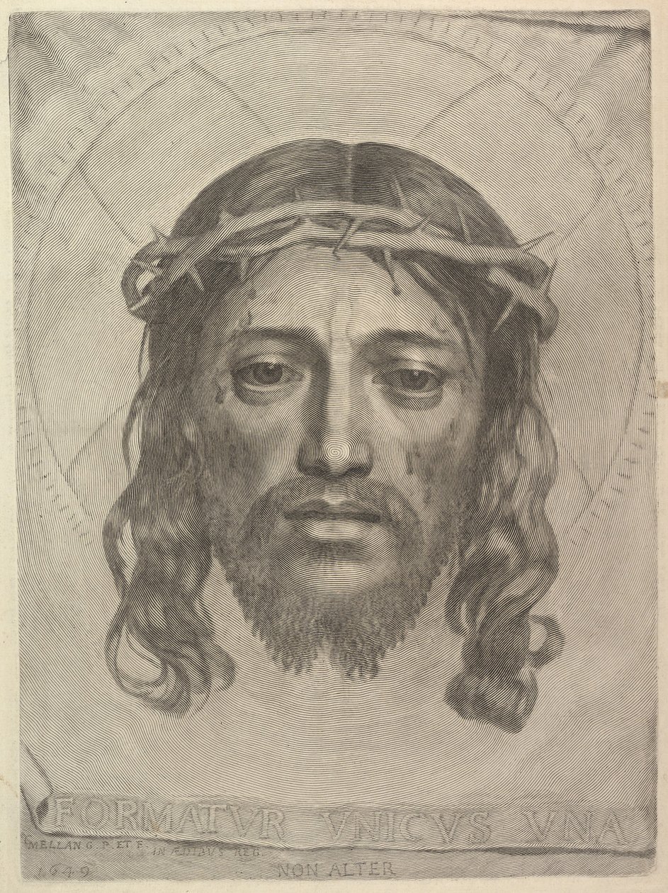 Rosto de Cristo no pano de Santa Verônica, 1649. de Claude Mellan