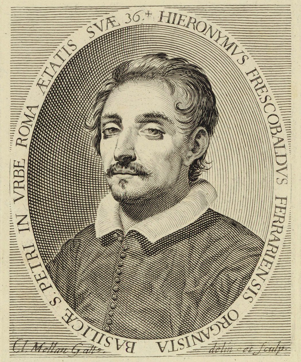 Girolamo Frescobaldi (1583-1643), gravura de Claude Mellan (1619). de Claude Mellan