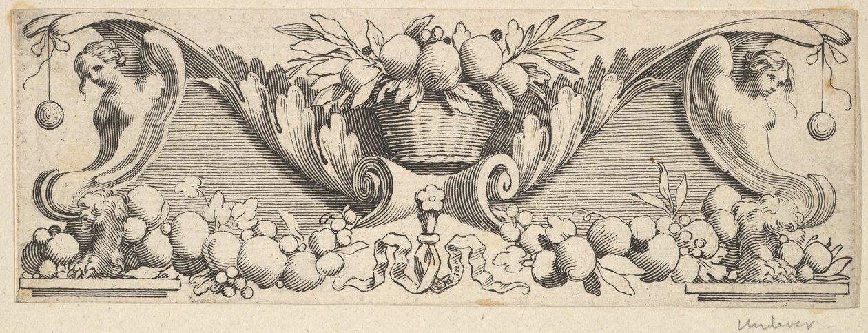 Faixa para a cabeça: Cesta de frutas. de Claude Mellan