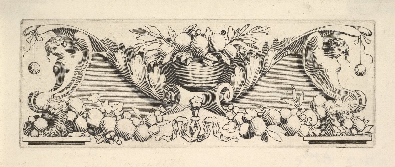Faixa para a cabeça: Cesta de frutas. de Claude Mellan