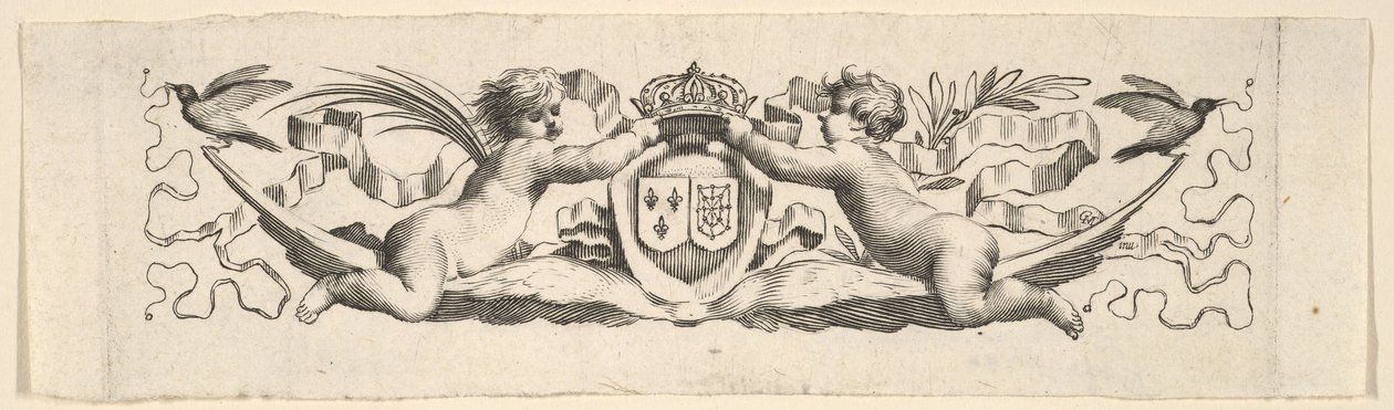 Bandana: Dois bebês com os braços da França e Navarra. de Claude Mellan