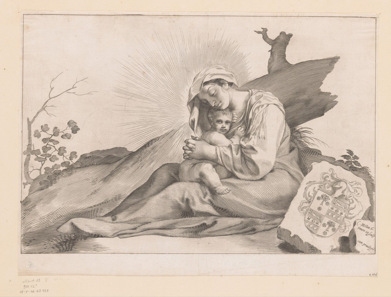 Maria com criança por um toco de árvore de Claude Mellan