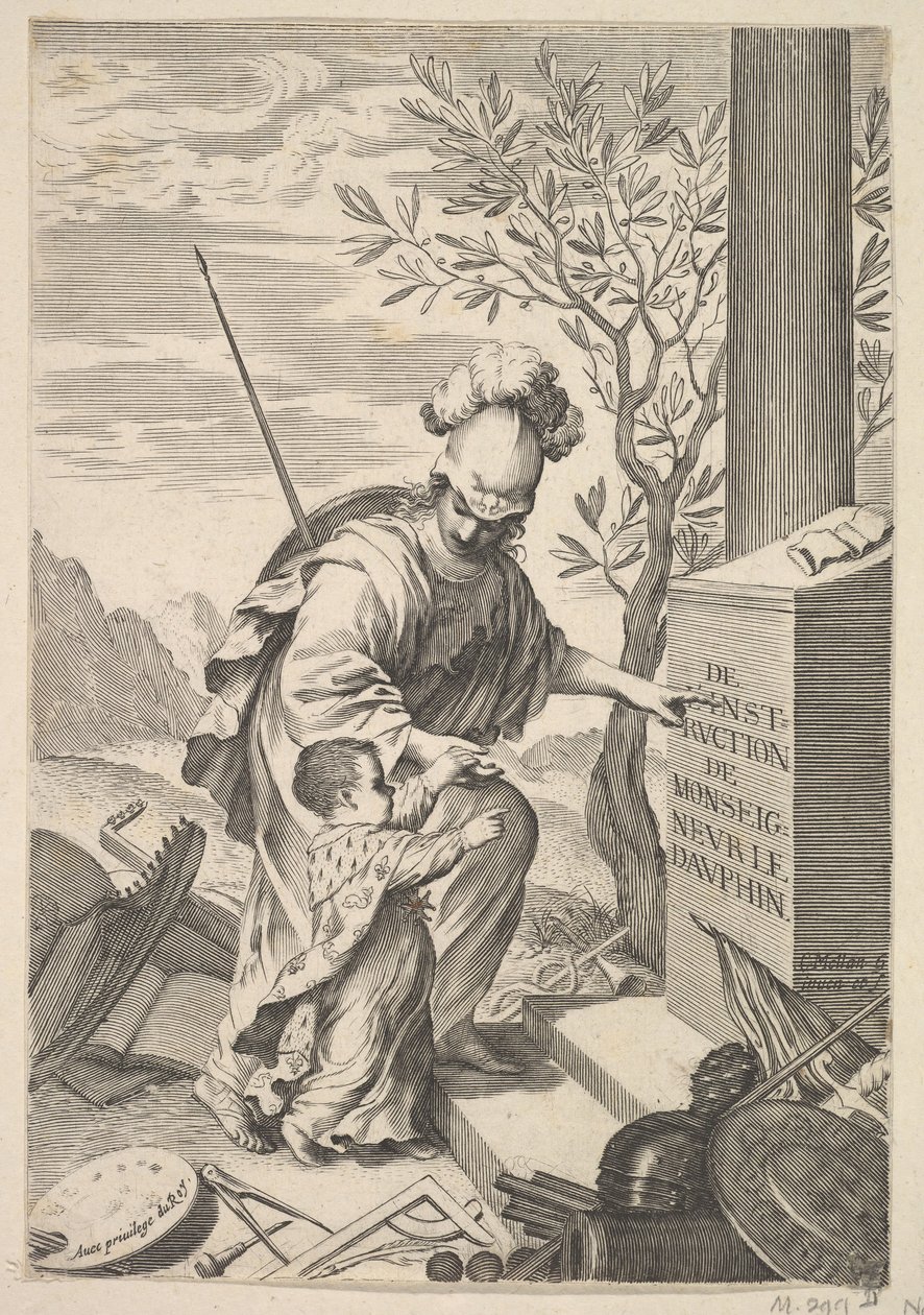 Minerva Instrui o Delfim, 1640. de Claude Mellan
