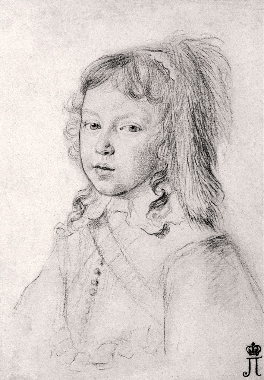 Retrato do Rei Luís XIV (1638-1715) como Criança por Claude Mellan (1598-1688) - Giz preto sobre papel de Claude Mellan