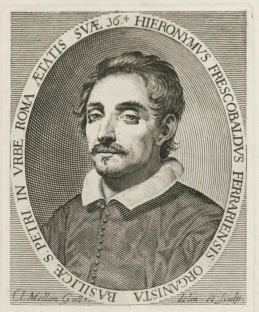 Retrato do compositor Girolamo Frescobaldi 1583-1643, 1634 de Claude Mellan
