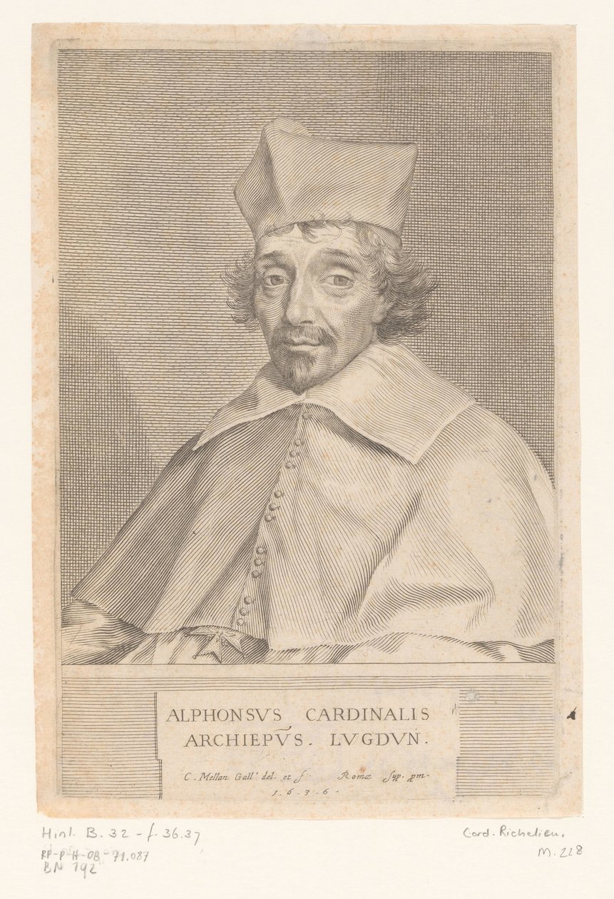 Retrato de Alphonse Louis du Plessis de Richelieu, Arcebispo de Lyon de Claude Mellan