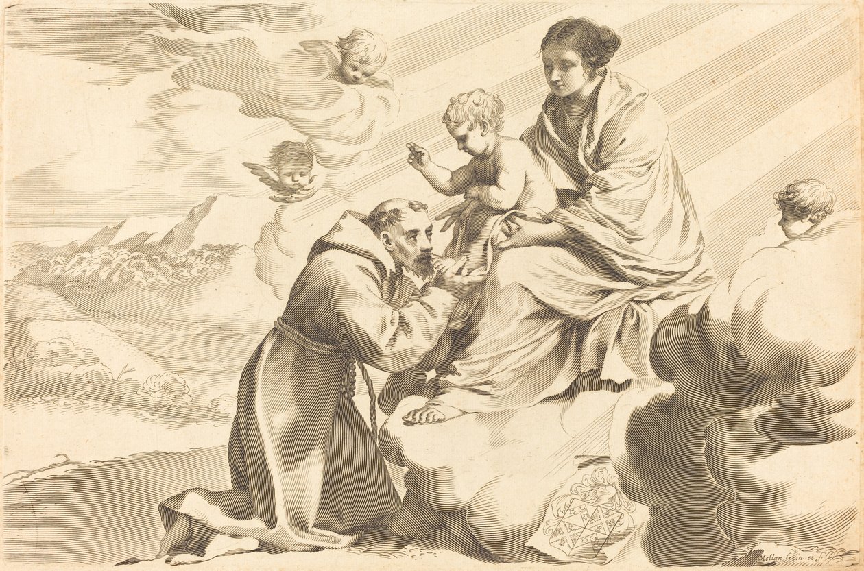 São Francisco adorando o Menino Jesus de Claude Mellan
