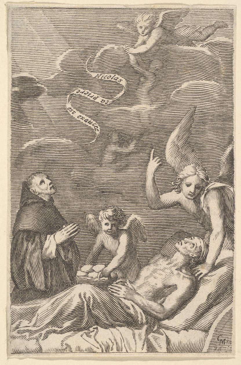 São Nicolau orando por um moribundo. de Claude Mellan