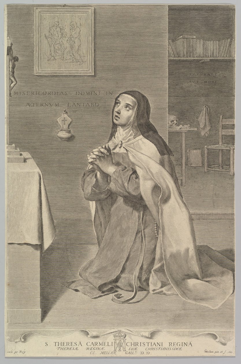 Santa Teresa ajoelhada em oração, 1661. de Claude Mellan