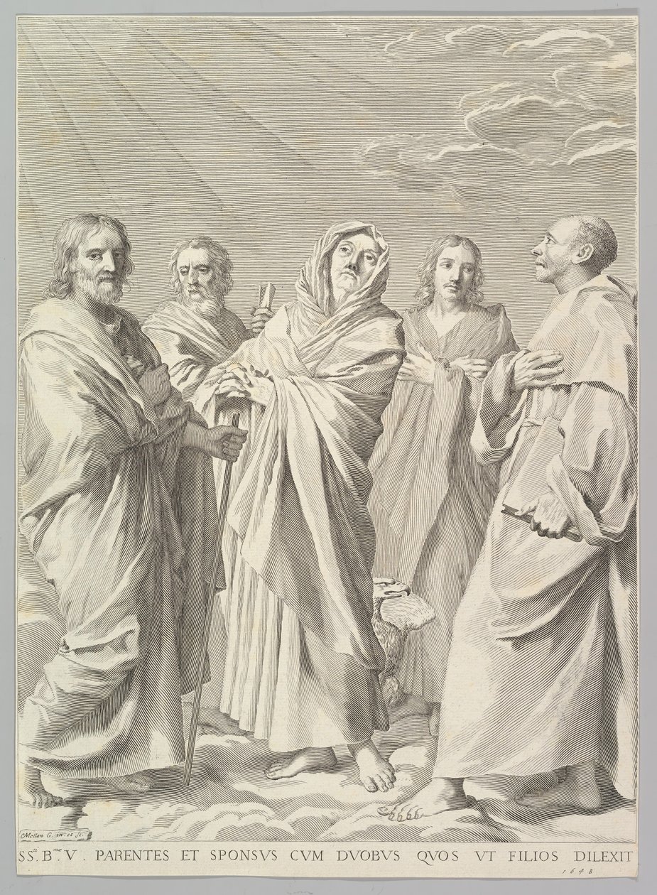 Sts. Anne, Joseph, Joachim, Bernard e John the Evangelist Parentesco da Virgem, 1648. de Claude Mellan