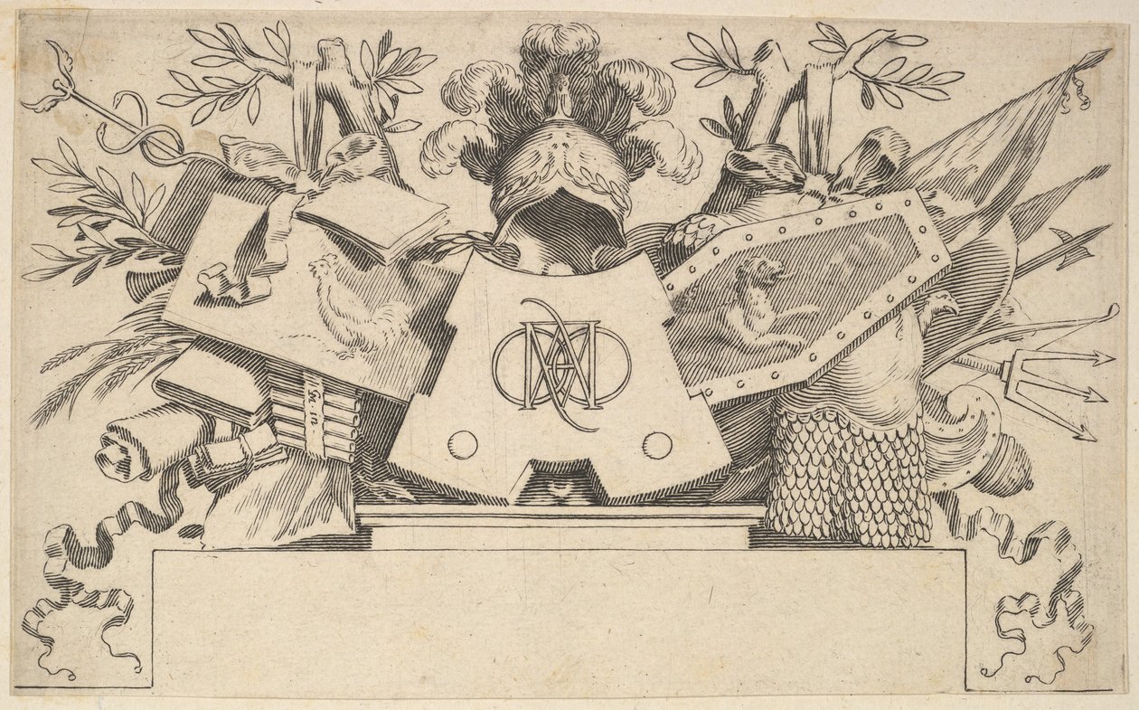 Troféu com monograma contendo as letras de LEONARDOS, 1651. de Claude Mellan
