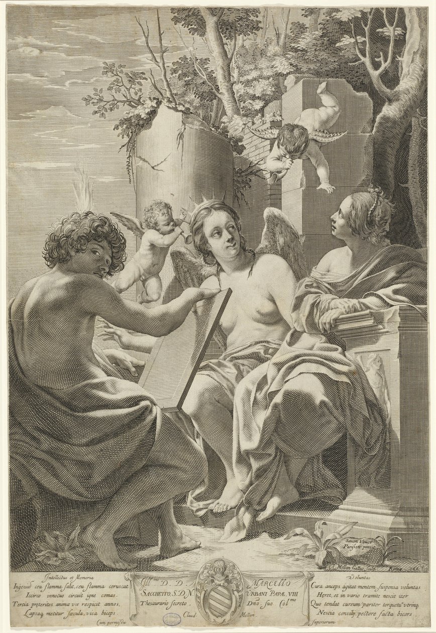 Alegoria do Intelecto, Memória e Vontade de Claude Mellan after Simon Vouet