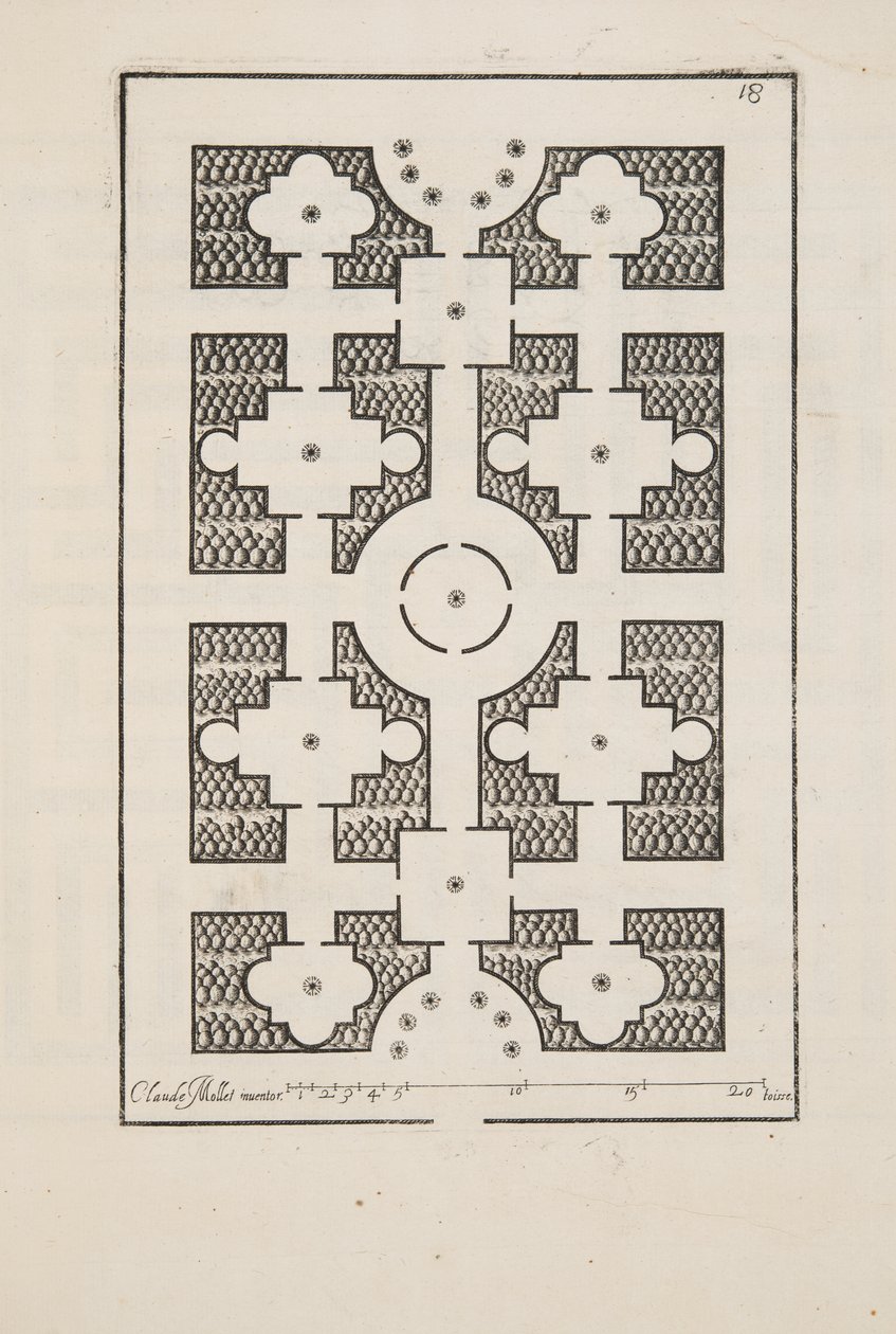 Design para Parterre, do Theatre des Plans et Jardinages, pub.1652 (gravura) de Claude Mollet