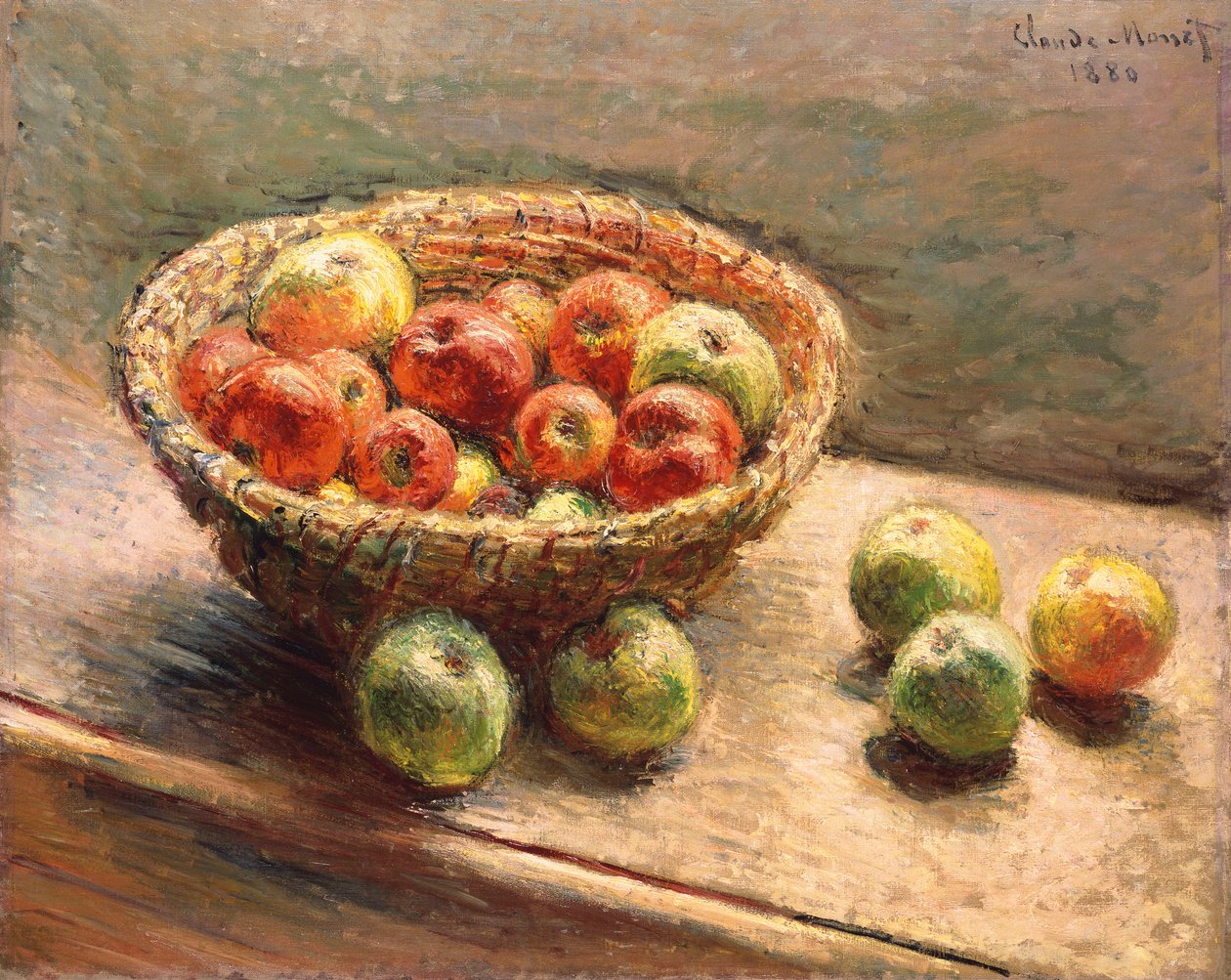 Uma tigela de maçãs; A cesta de maçãs, 1880 de Claude Monet