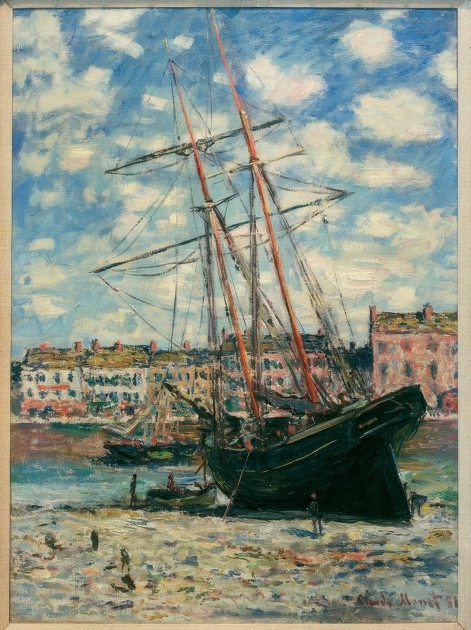 Barco com falha de Fecamp (Auf Kiel gelegtes Schiff em Fecamp) de Claude Monet