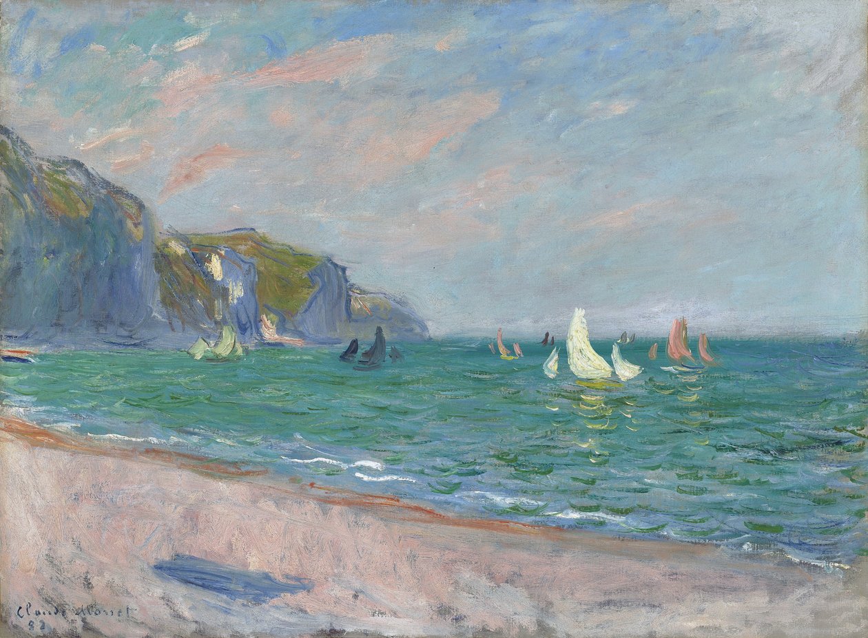 Barcos em frente aos penhascos de Pourville, 1882 de Claude Monet