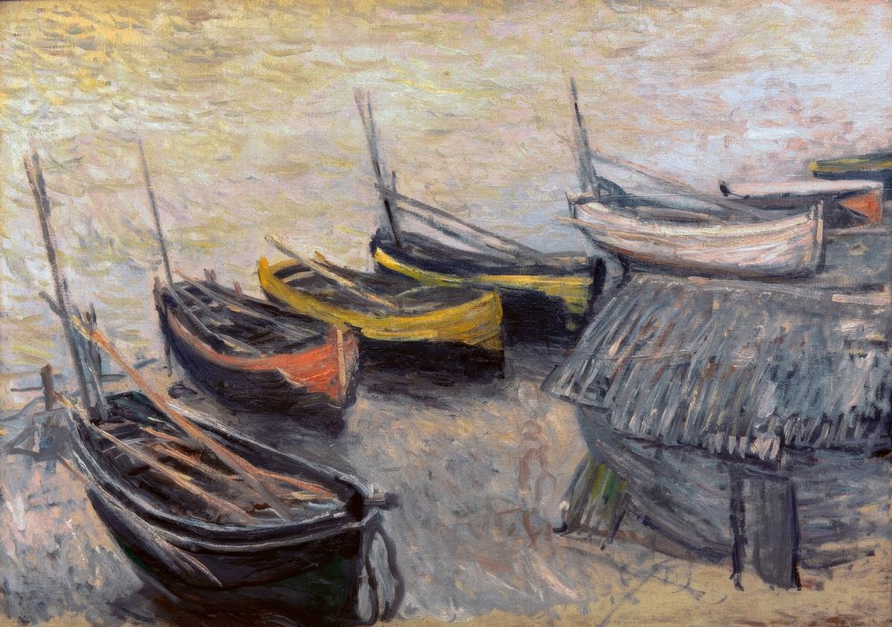 Barcos na praia de Claude Monet