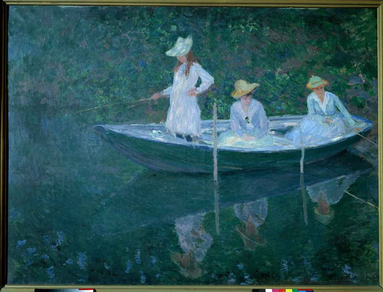 Barco em Giverny ou em norueguês. As filhas de Madame Hoschede, segunda esposa da artista, Germaine, Suzanne e Blanche, por volta de 1887. Pintura de Claude Monet (1840-1926), Óleo sobre tela (0,98 x1,31 cm). Musee d