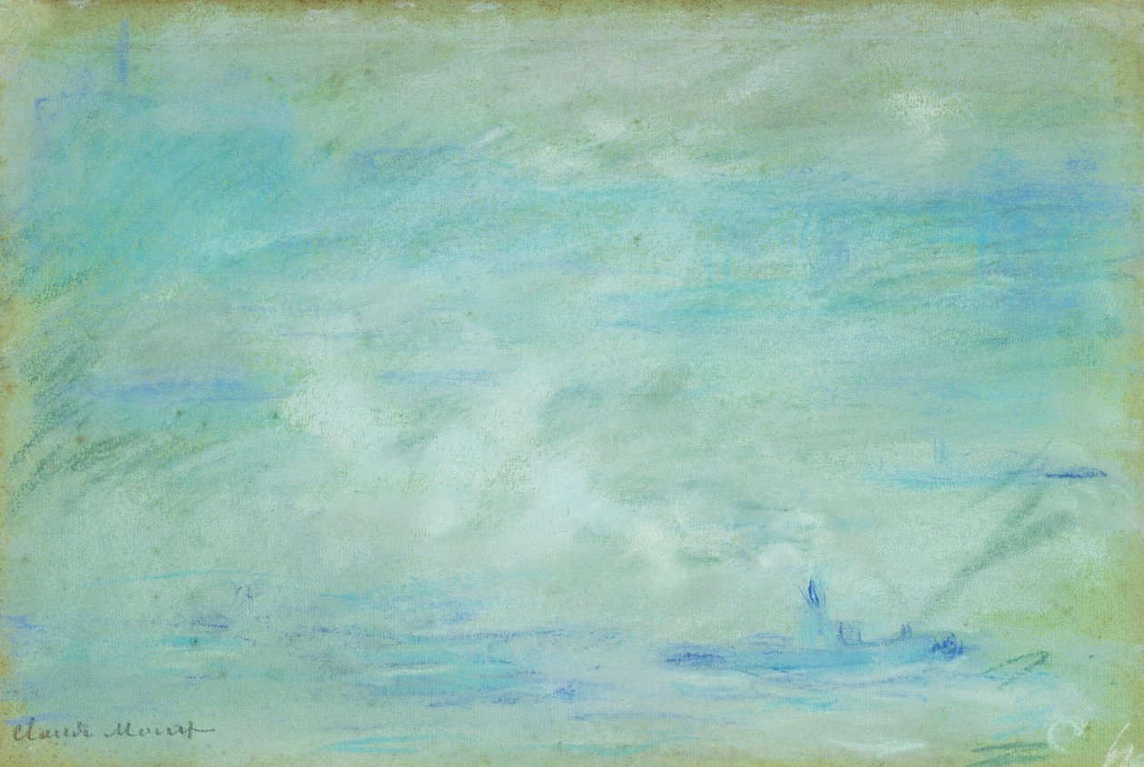 Barco no Tamisa, efeito de neblina; Barco no Tamisa, efeito de névoa, 1901 de Claude Monet