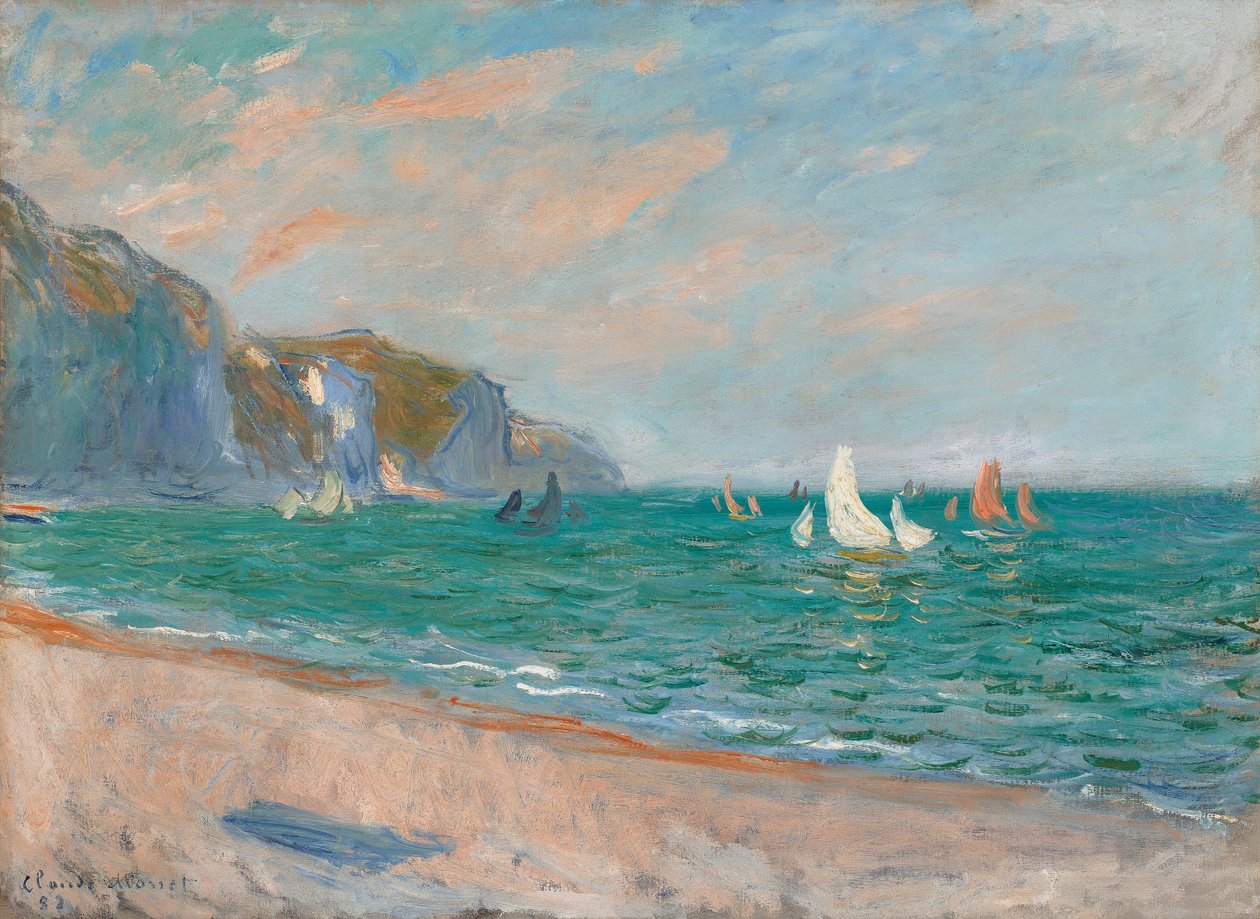 Barcos Abaixo dos Penhascos de Pourville; Barcos antes dos penhascos de Pourville, 1882 de Claude Monet