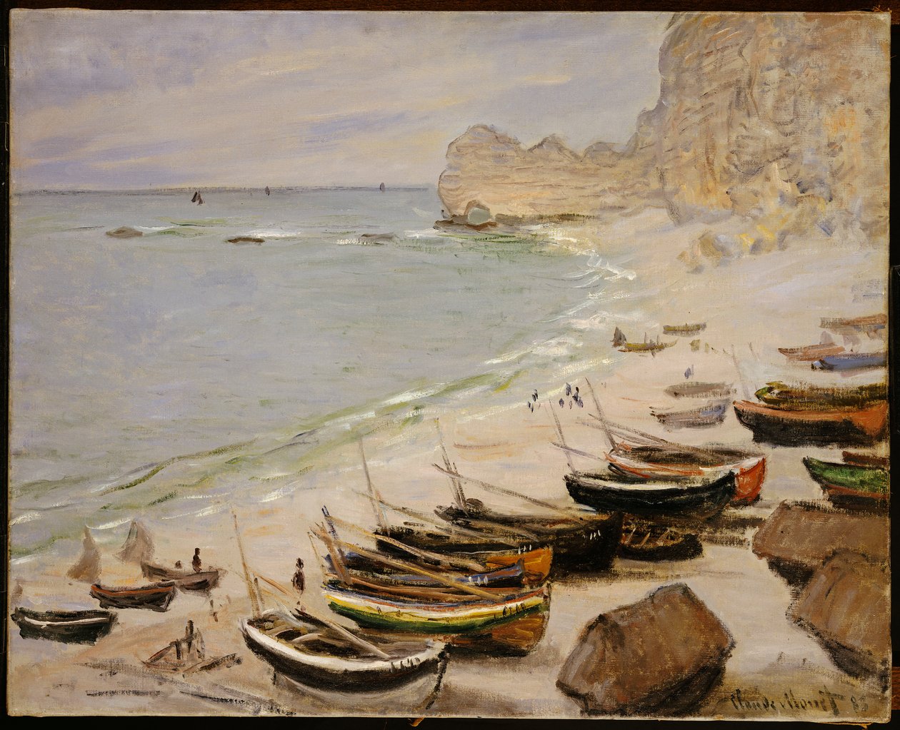 Barcos na praia de Etretat, 1883 de Claude Monet