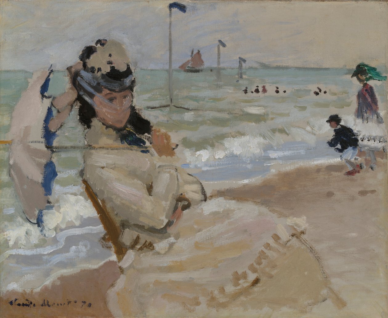 Camille on the Beach em Trouville de Claude Monet
