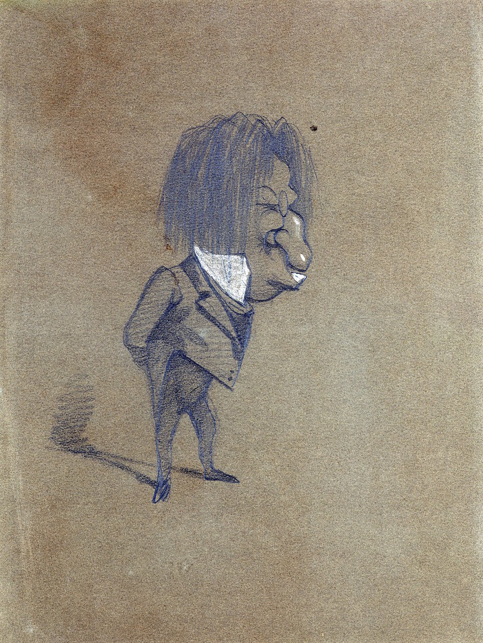 Caricatura de Jules Husson (1821-1889) &39;Champfleury&39;, 1858 (lápis e guache sobre papel) de Claude Monet