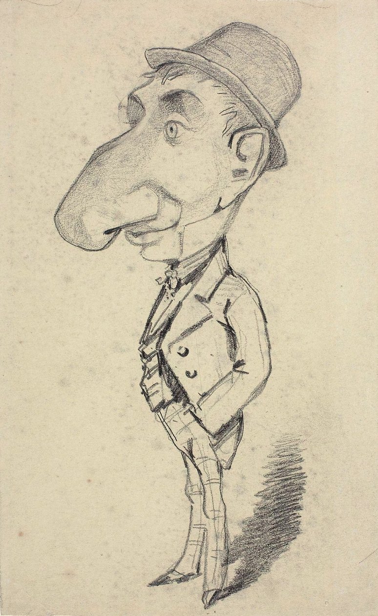 Caricatura de um homem com um nariz grande de Claude Monet