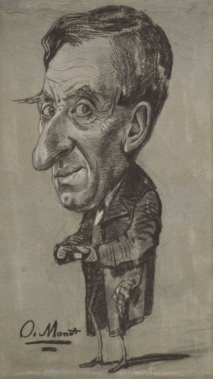 Caricatura de um homem com uma caixa de rapé de Claude Monet