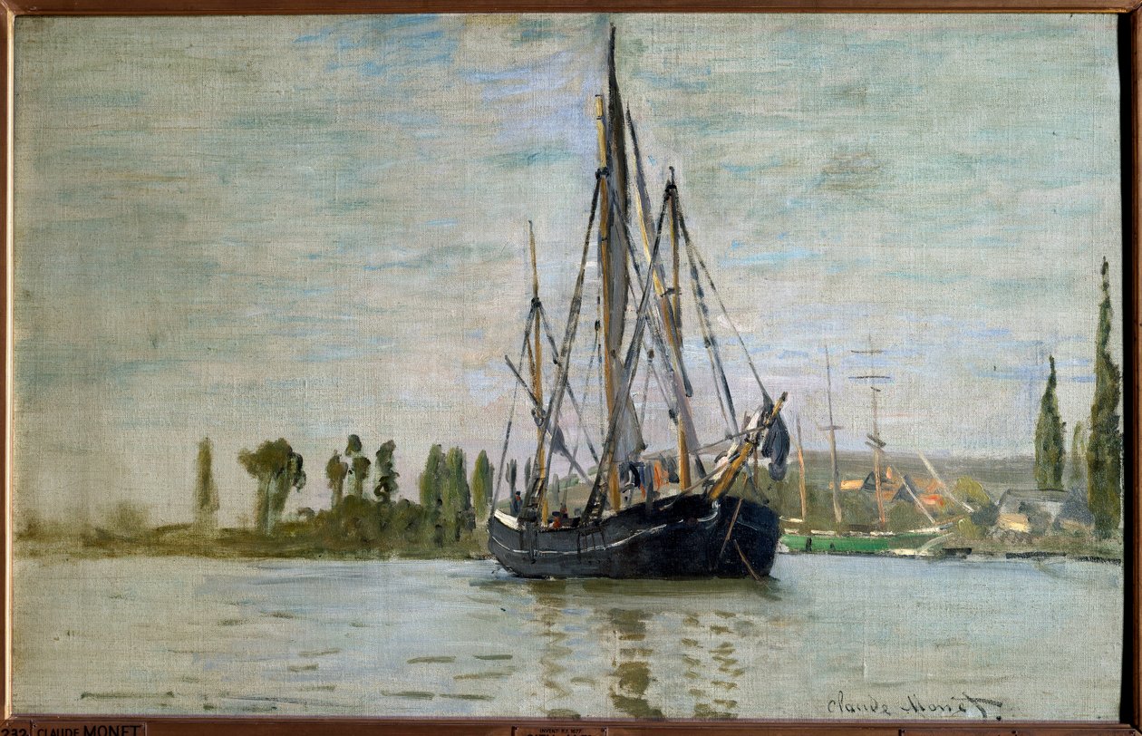 Chasse maree (Chasse-Maree) na âncora perto de Rouen, Pintura de Claude Monet (1840-1926) 1871 Sol. 0,48x0,75 m Paris, musee d