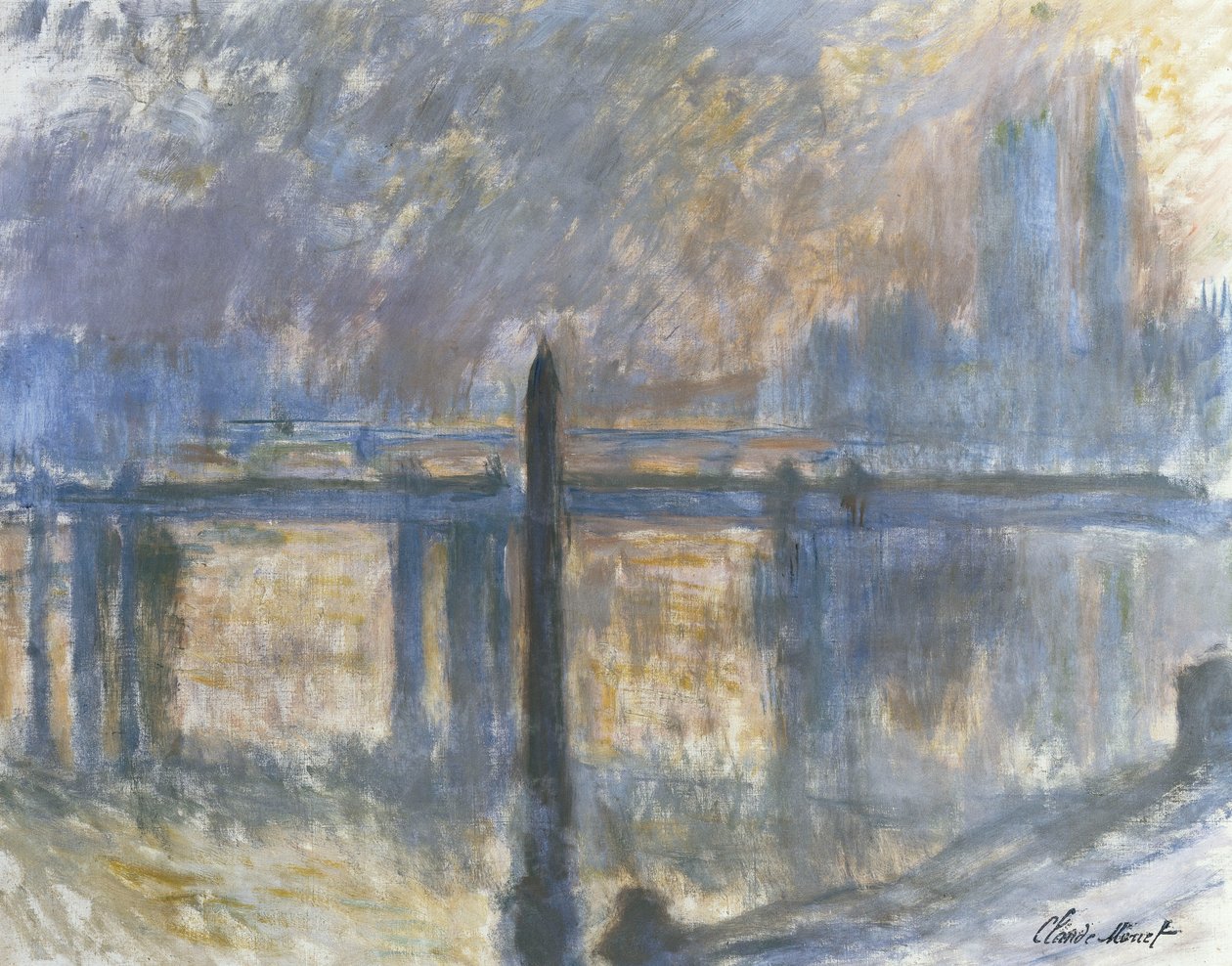 Agulha de Cleópatra e ponte de Charing Cross; Ponte Aiguille de Cleopatre e Charing Cross, 1899-1901 de Claude Monet