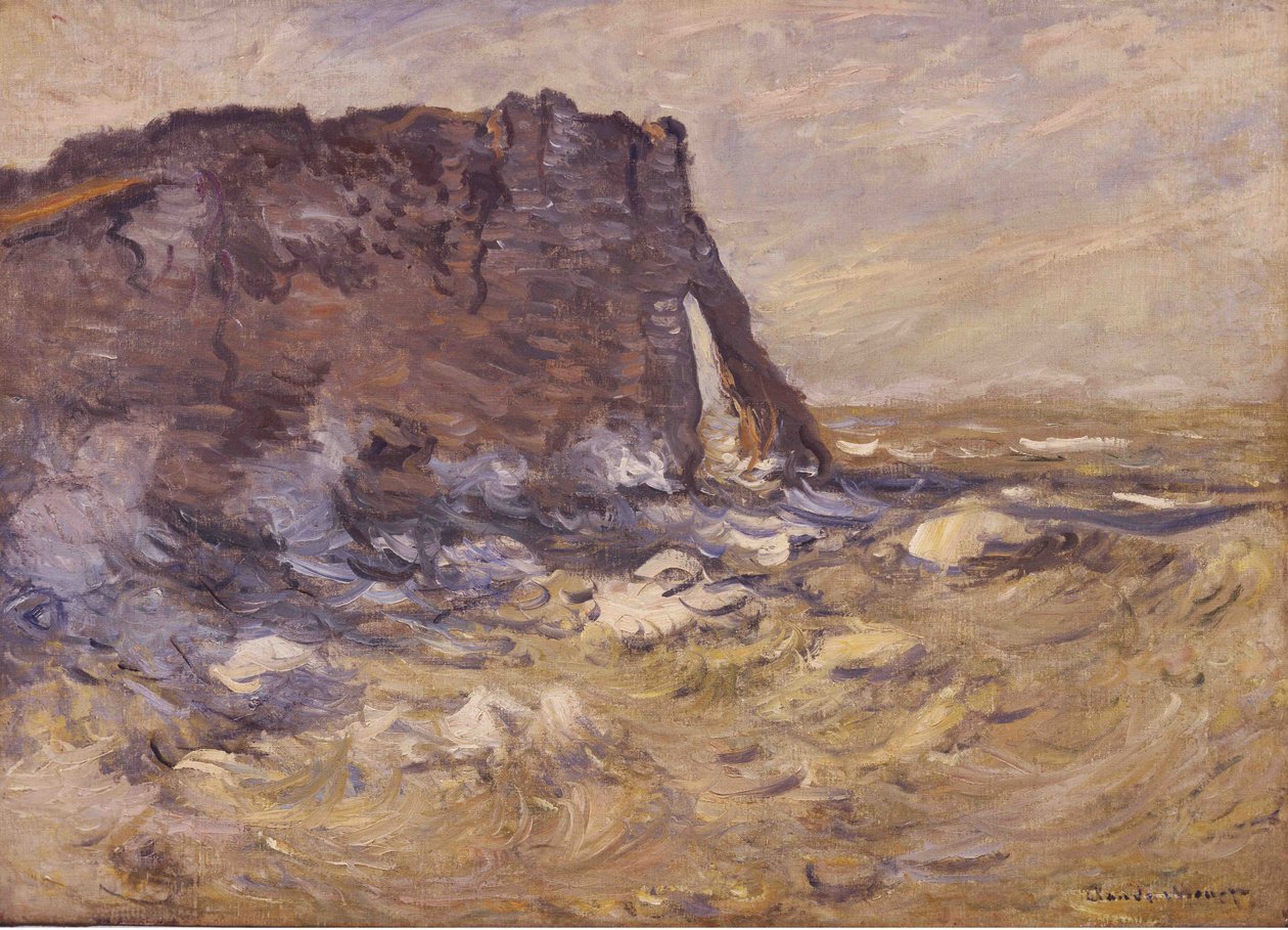 Penhasco e Porte dAval pelo clima de tempestade, 1883. de Claude Monet