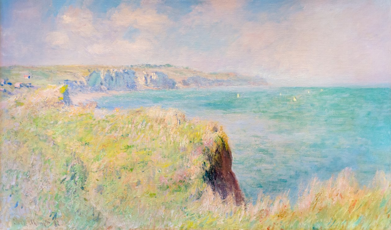 Penhascos e veleiros em Pourville de Claude Monet