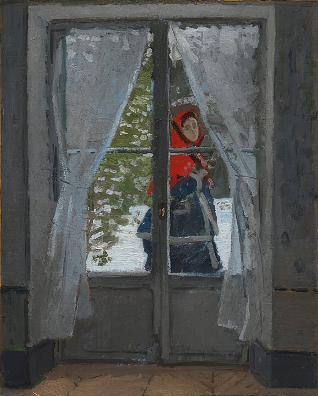 O lenço vermelho (La capeline rouge). Por volta de 1868-73 de Claude Monet