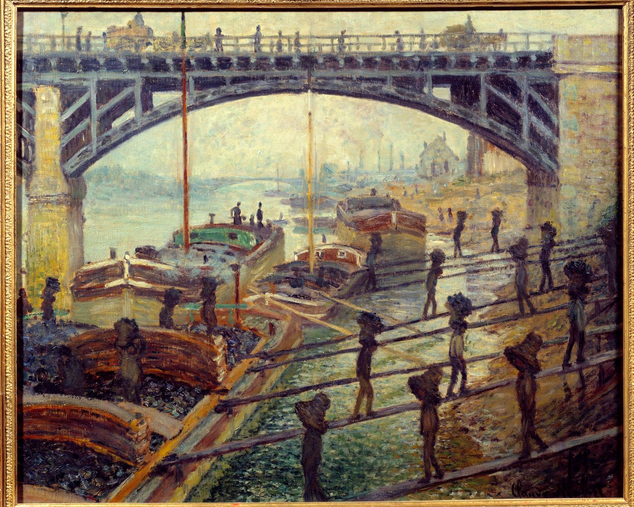 Descarregadores de carvão Debardeurs descarregando mercadorias das cabanas nas margens do Sena. Pintura de Claude Monet (1840-1926) 1875 Sol. 0,53x0,64 m Paris, musee d