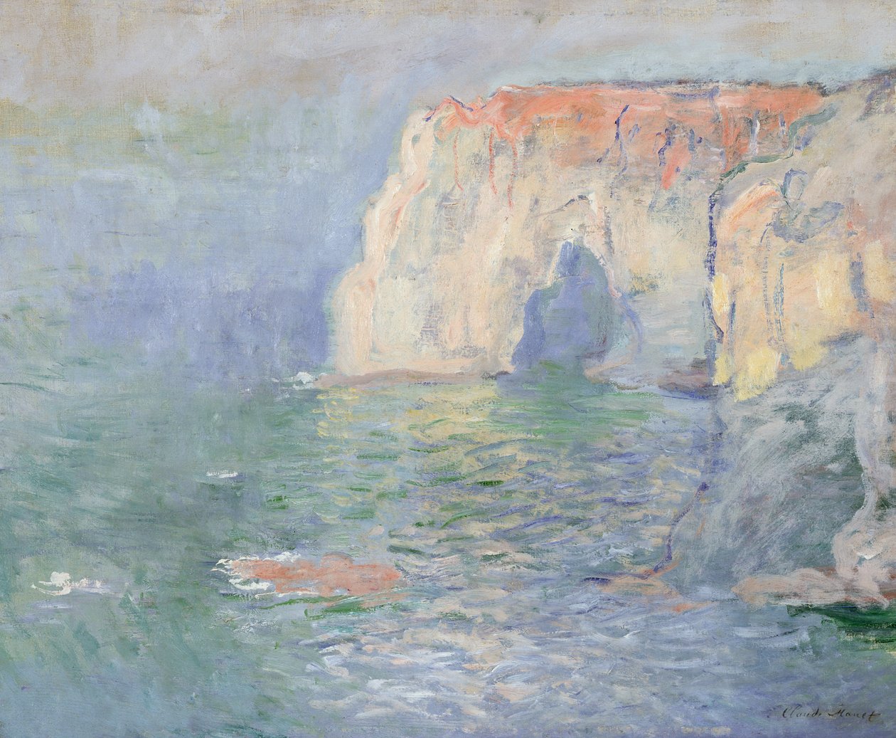 Etretat: Le Manneport, reflexos na água de Claude Monet