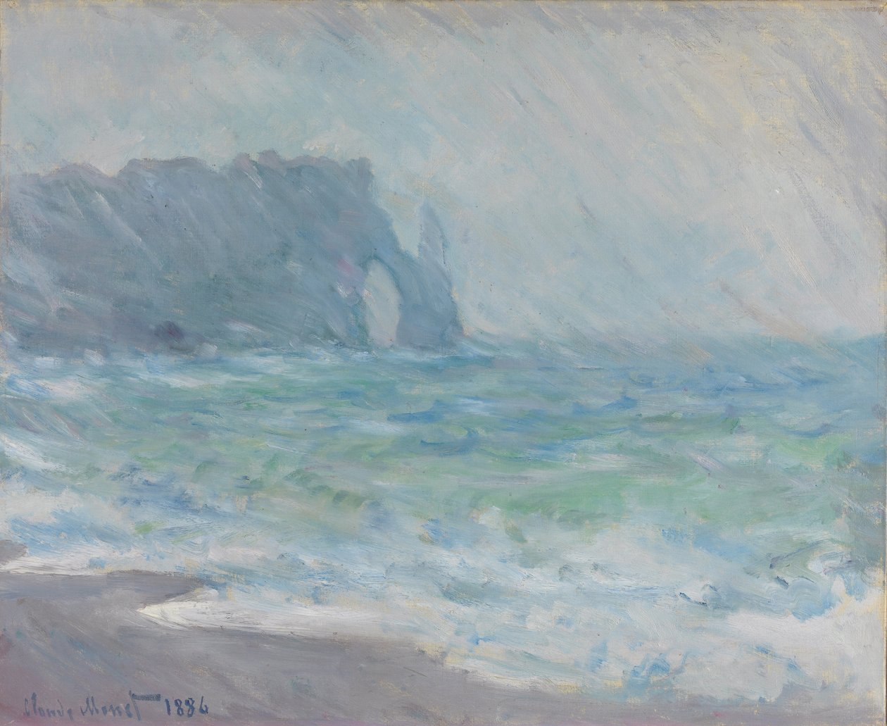 Etretat à chuva de Claude Monet